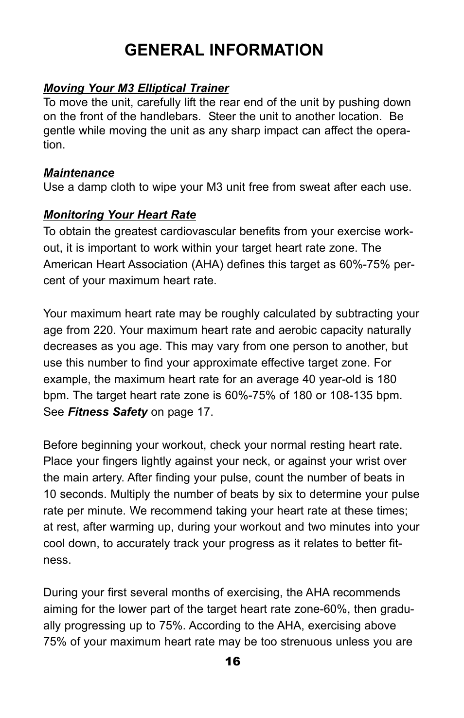 General information | Ironman Fitness M3EL User Manual | Page 18 / 24