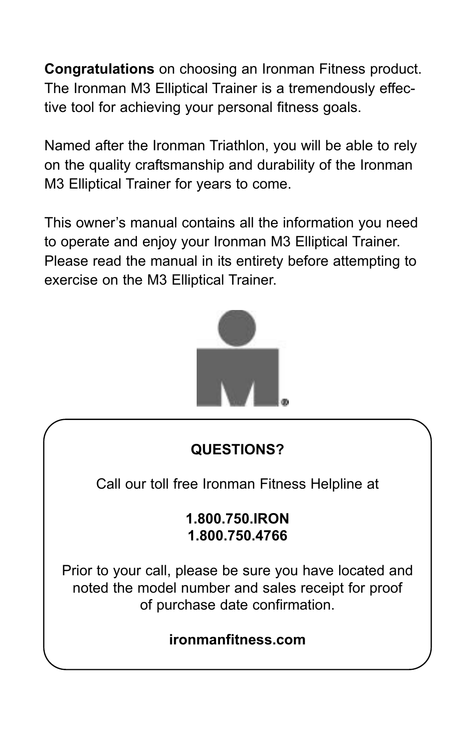 Ironman Fitness M3EL User Manual | Page 2 / 24