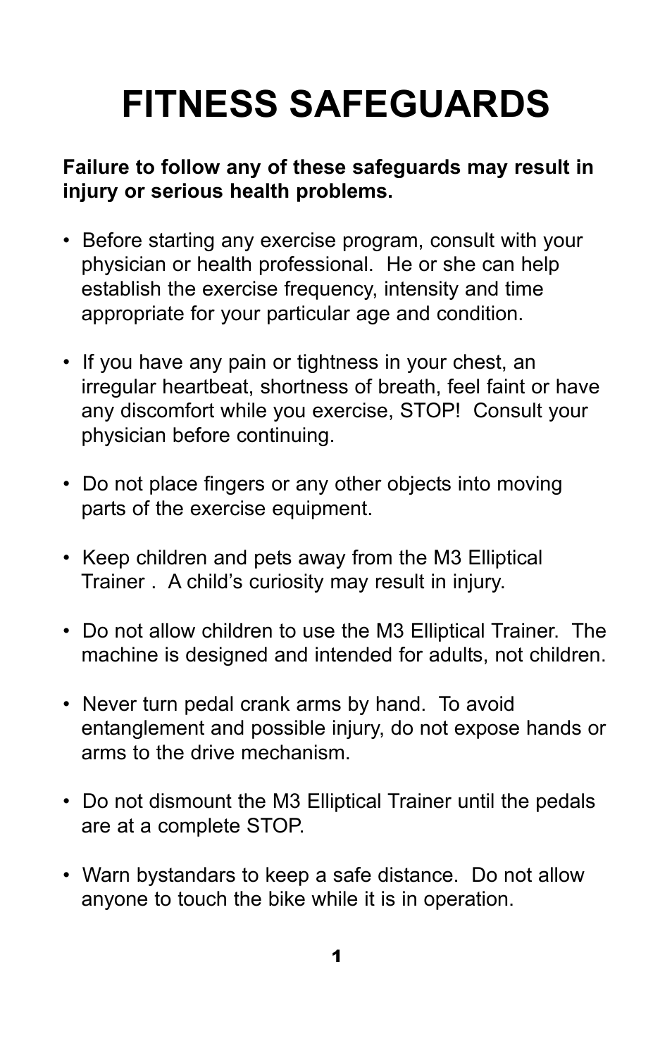 Fitness safeguards | Ironman Fitness M3EL User Manual | Page 3 / 24