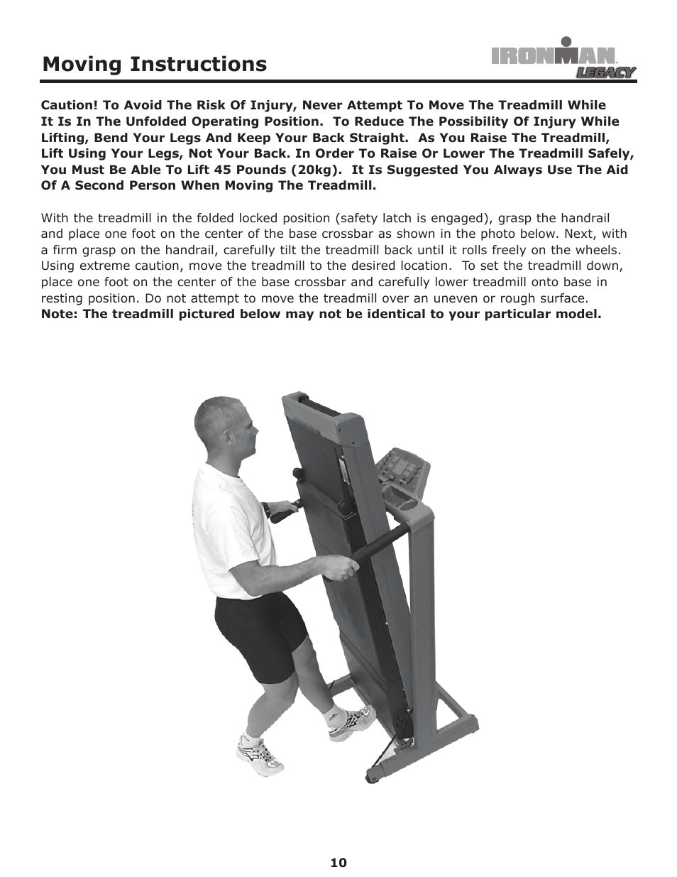 Moving instructions | Ironman Fitness LEGACY User Manual | Page 10 / 42