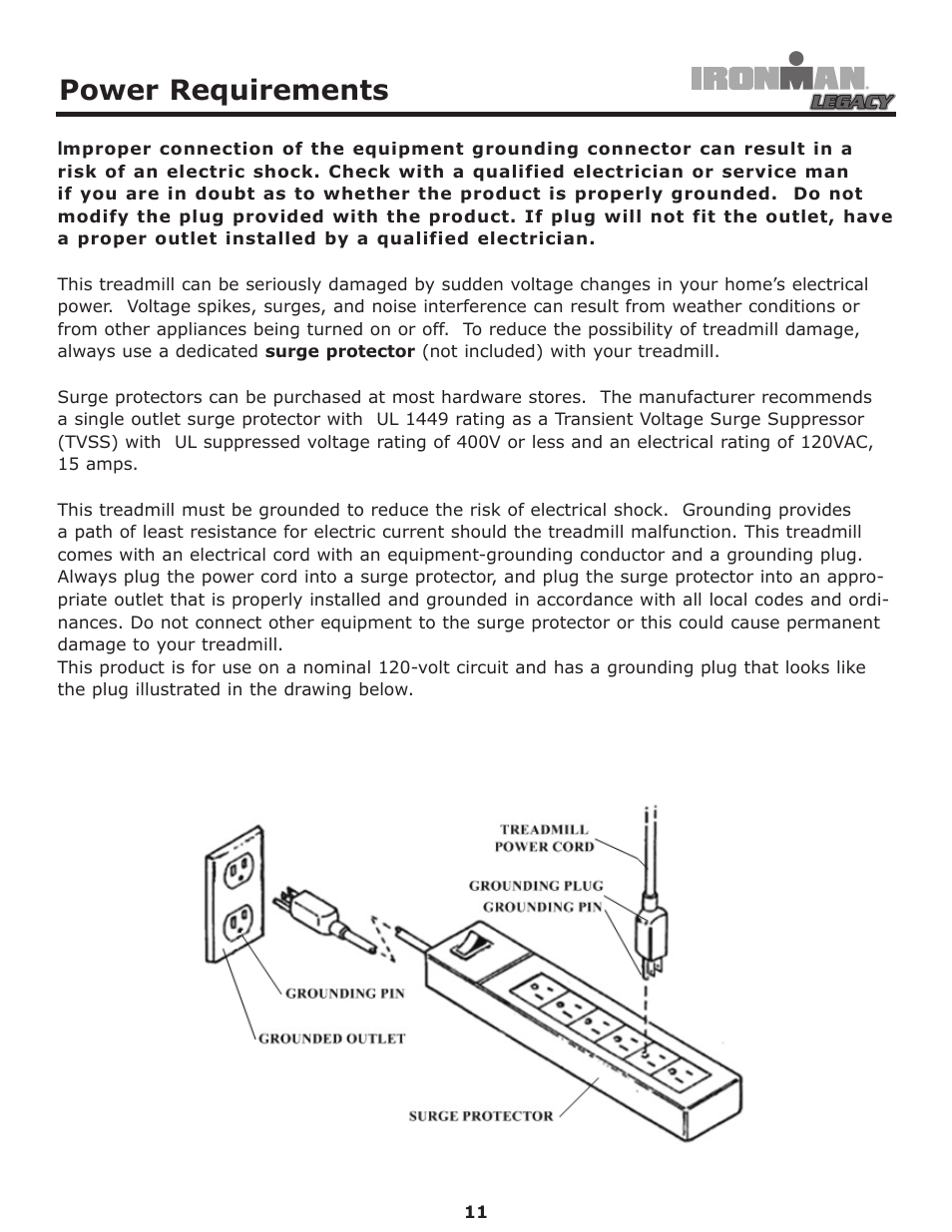 Power requirements | Ironman Fitness LEGACY User Manual | Page 11 / 42