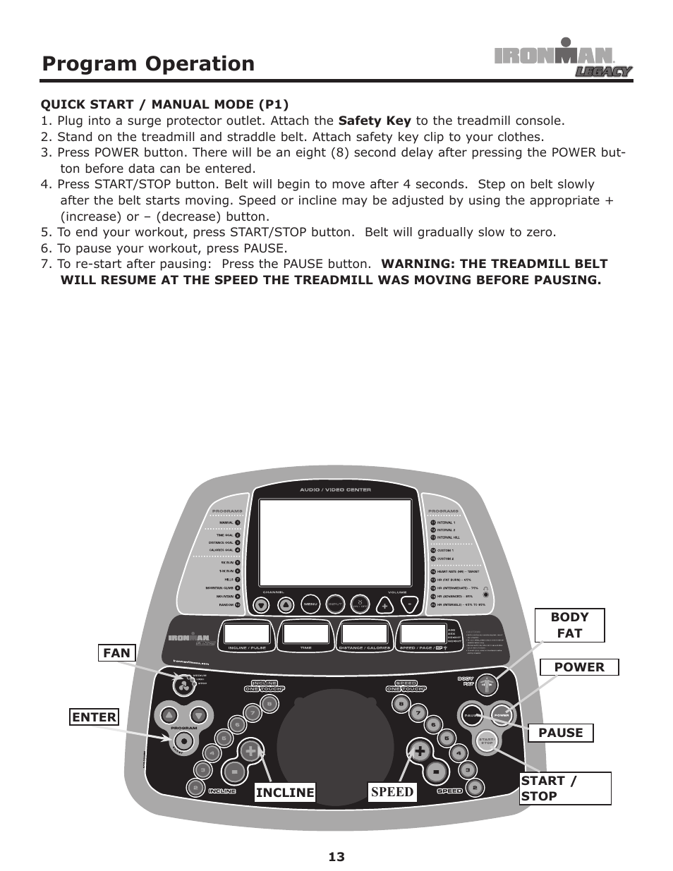 Program operation | Ironman Fitness LEGACY User Manual | Page 13 / 42