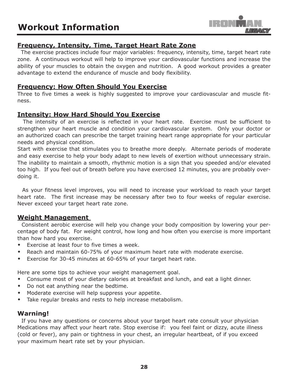 Workout information | Ironman Fitness LEGACY User Manual | Page 28 / 42