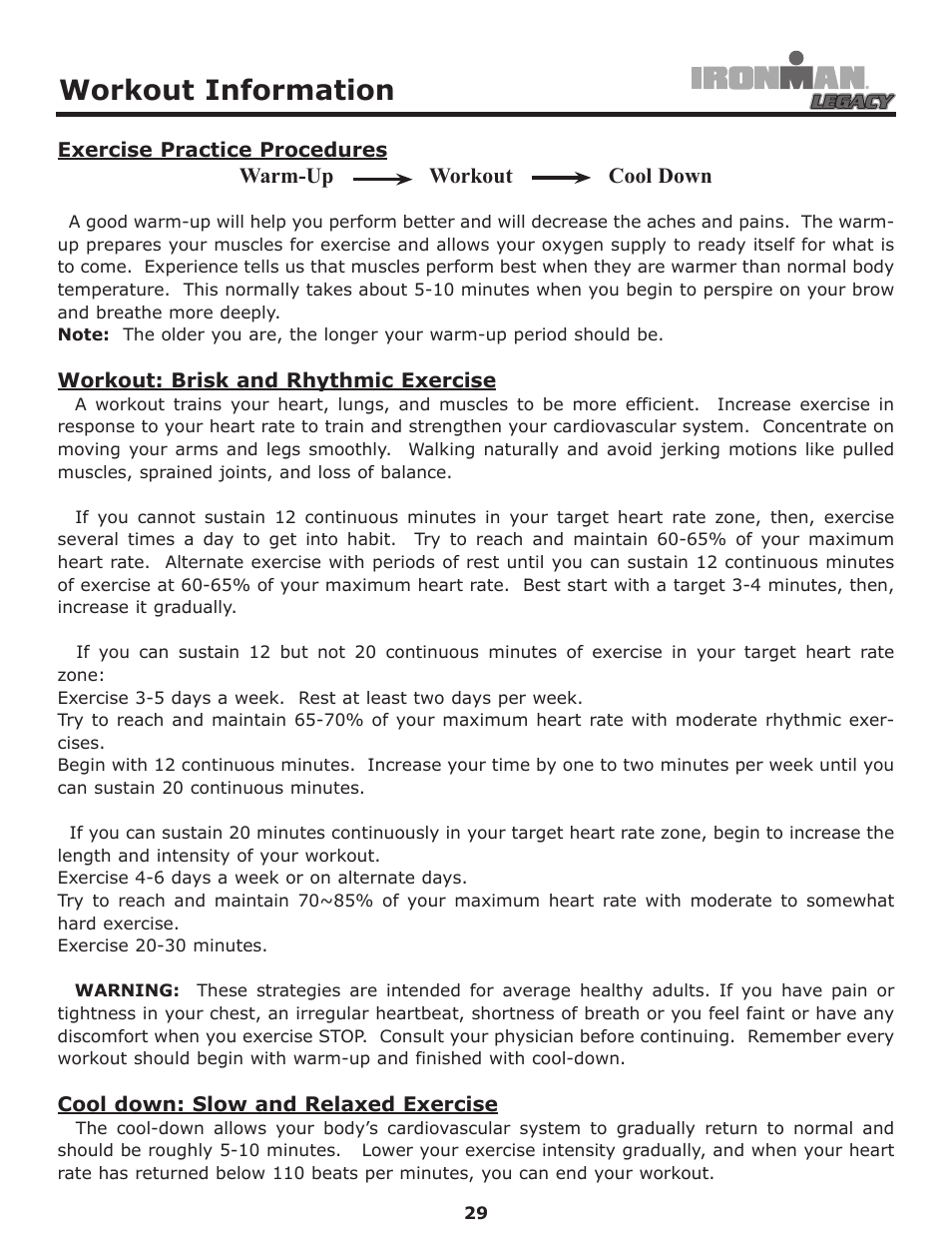 Workout information | Ironman Fitness LEGACY User Manual | Page 29 / 42