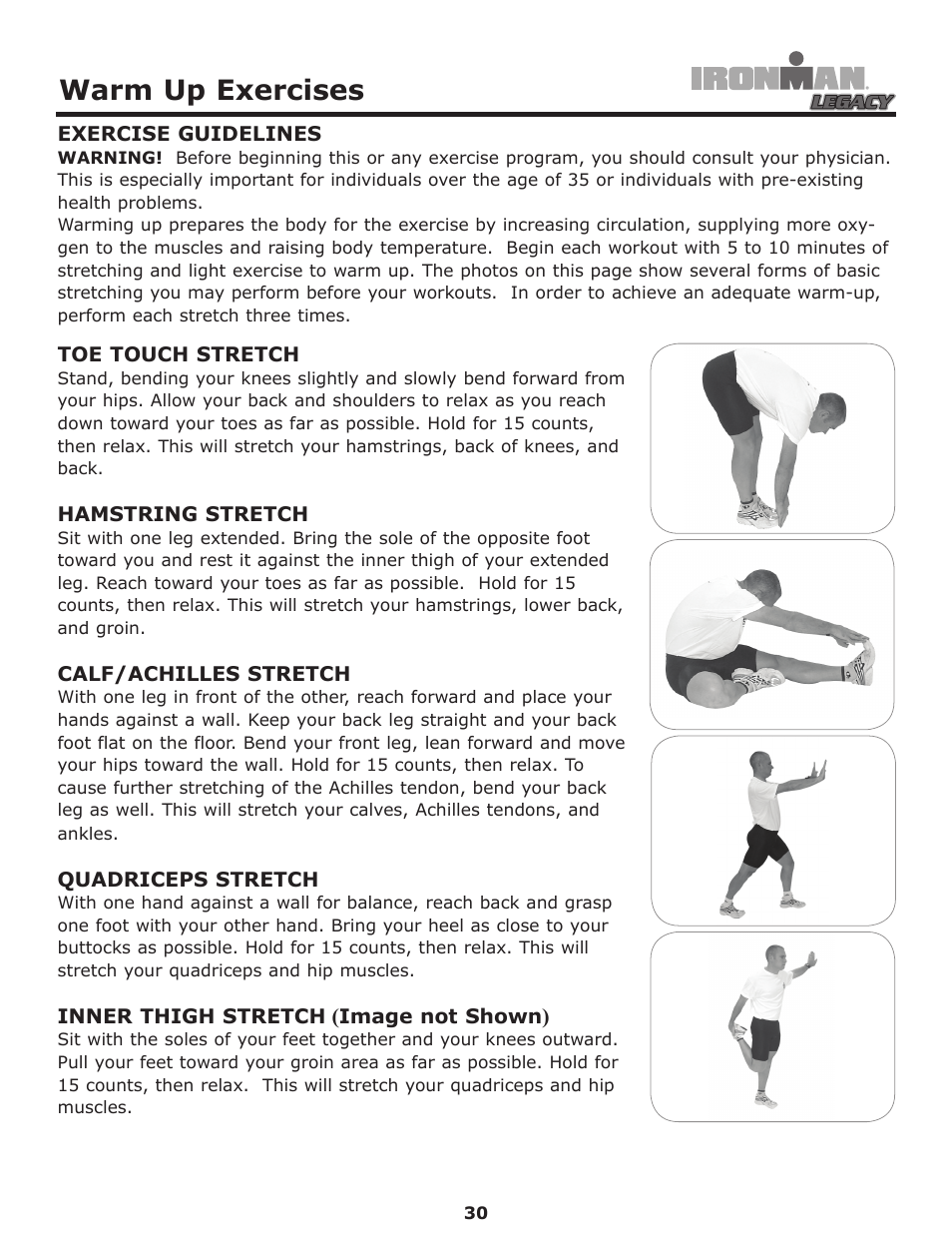 Warm up exercises | Ironman Fitness LEGACY User Manual | Page 30 / 42