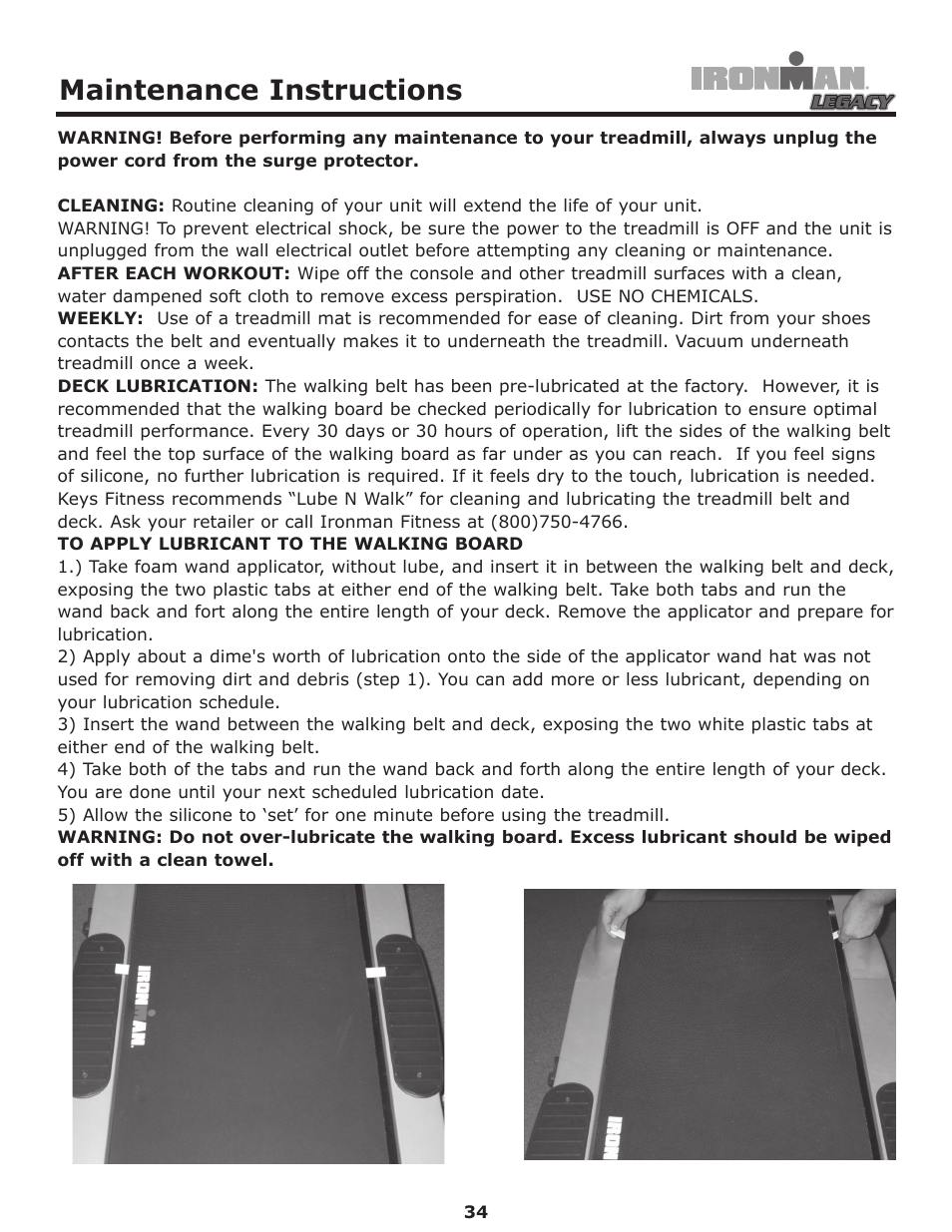 Maintenance instructions | Ironman Fitness LEGACY User Manual | Page 34 / 42