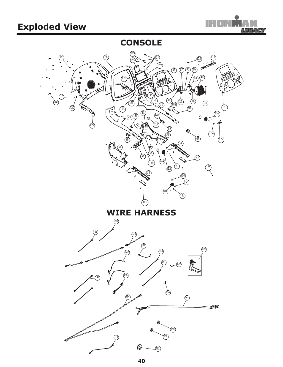 Console, Wire harness, Exploded view | Ironman Fitness LEGACY User Manual | Page 40 / 42