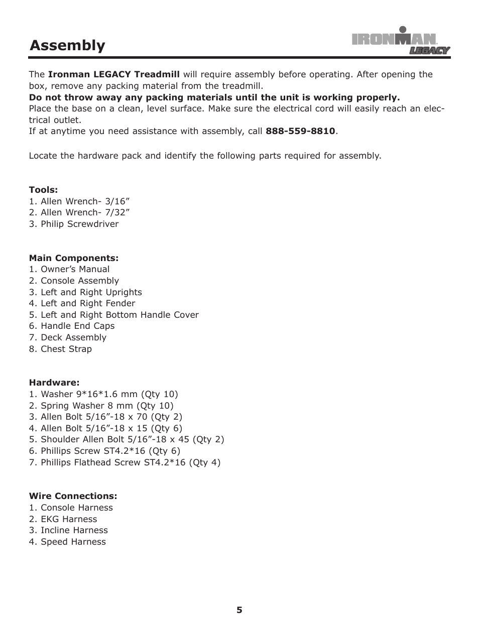 Assembly | Ironman Fitness LEGACY User Manual | Page 5 / 42