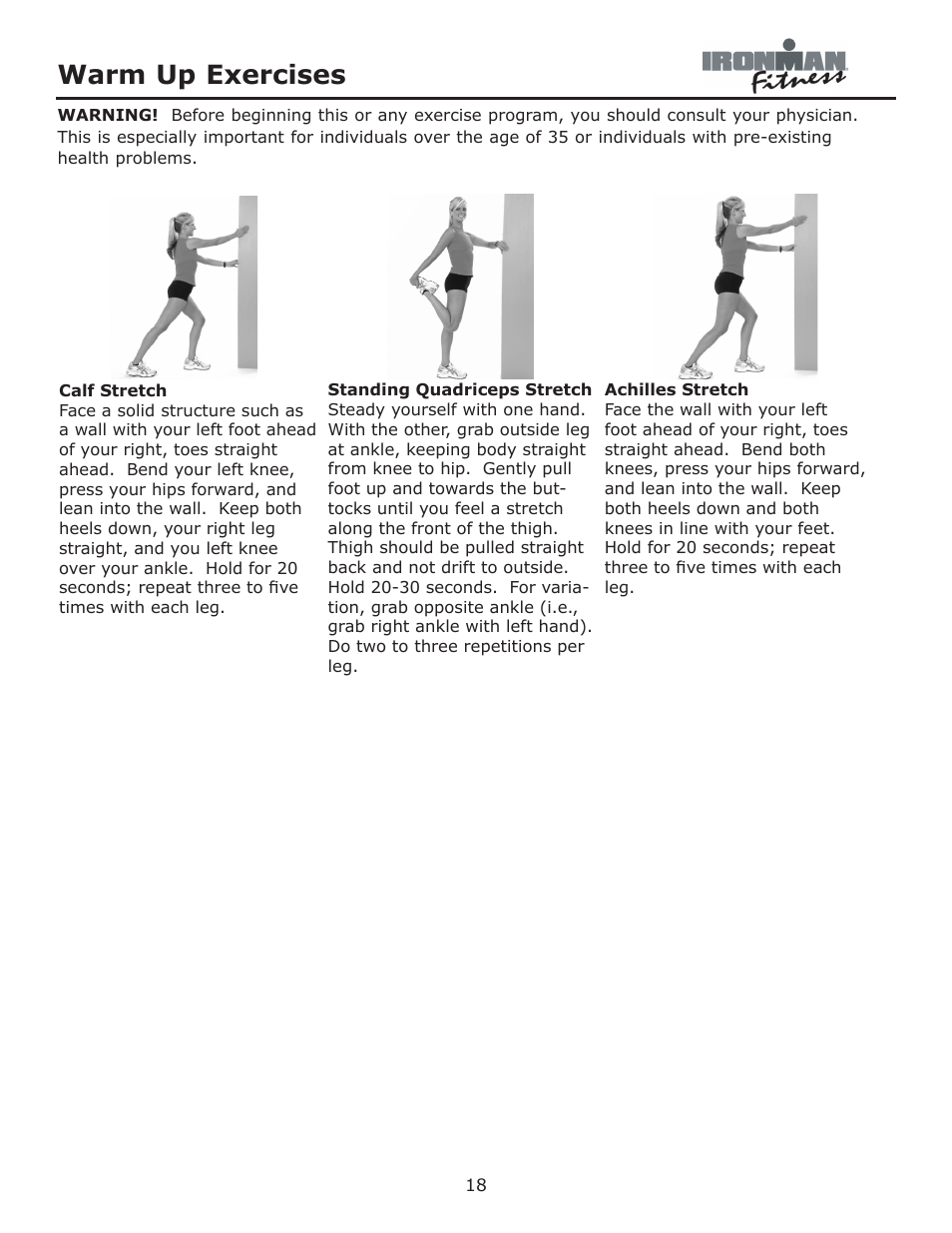 Warm up exercises | Ironman Fitness Alpine User Manual | Page 18 / 24
