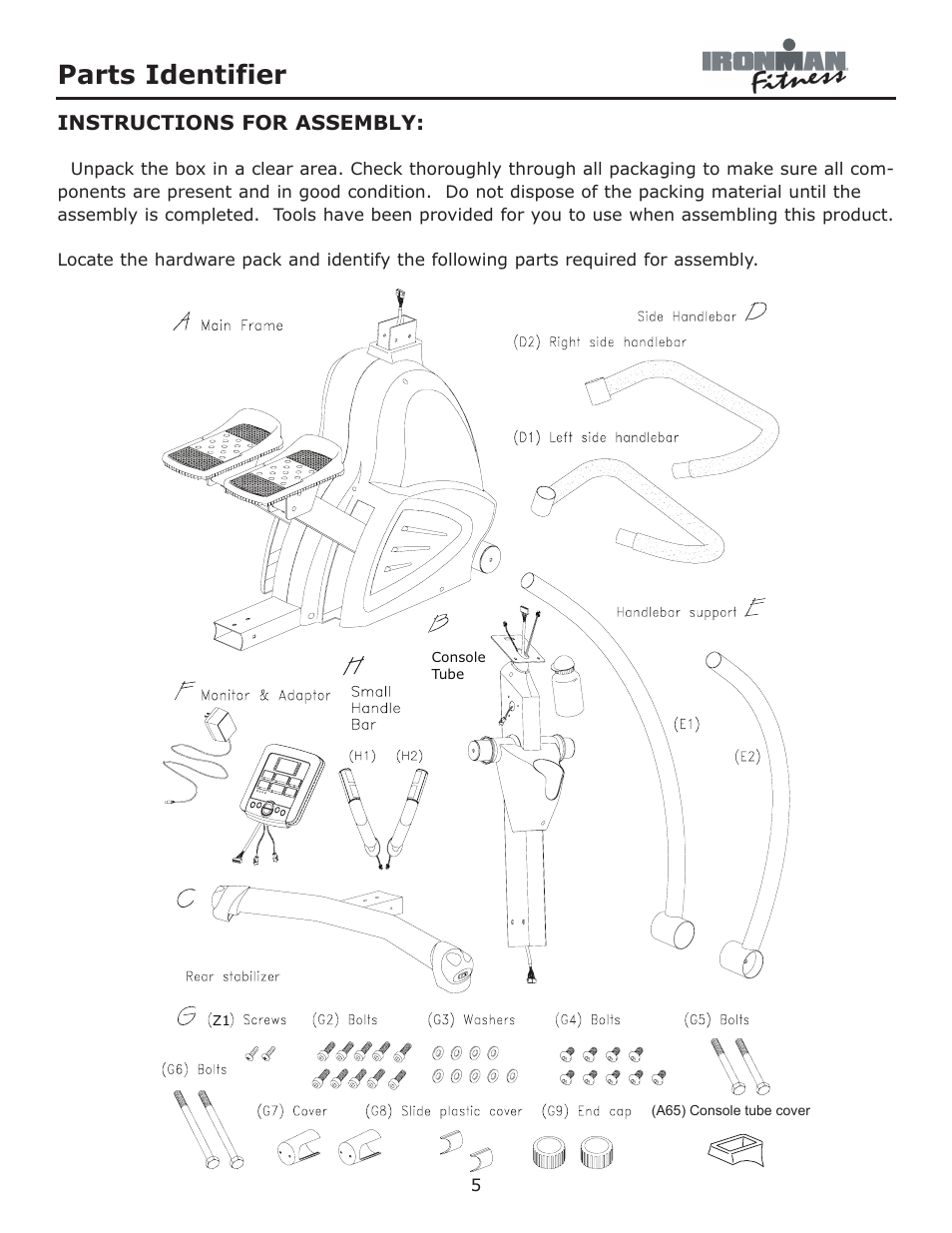 Parts identifier | Ironman Fitness Alpine User Manual | Page 5 / 24