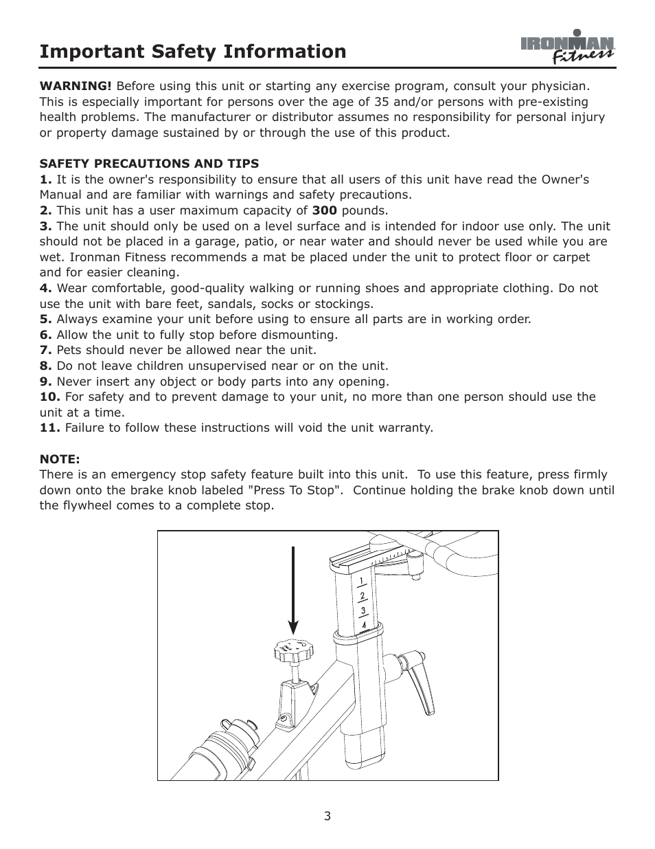 Important safety information | Ironman Fitness Crossover User Manual | Page 3 / 15