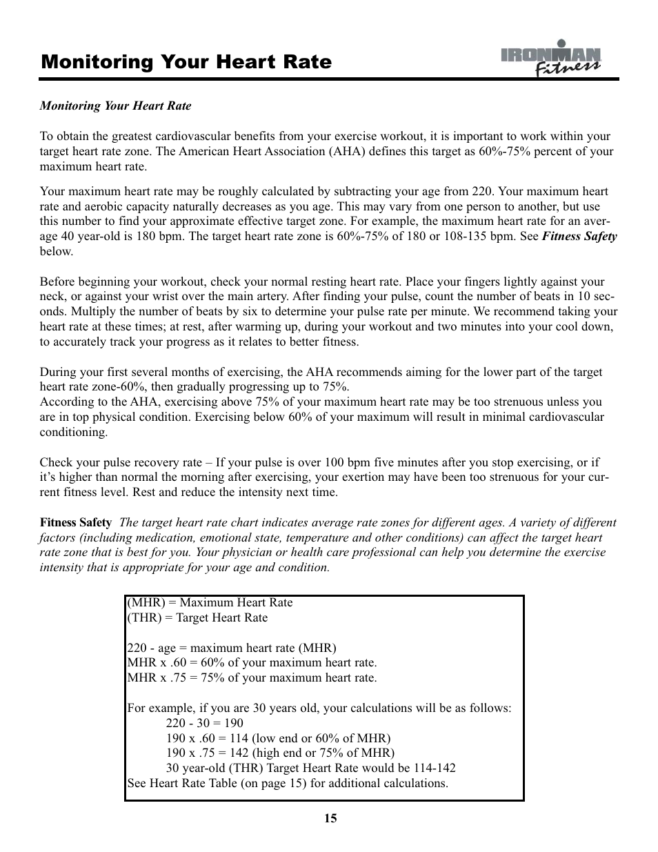 Monitoring your heart rate | Ironman Fitness EVO-1 User Manual | Page 15 / 21