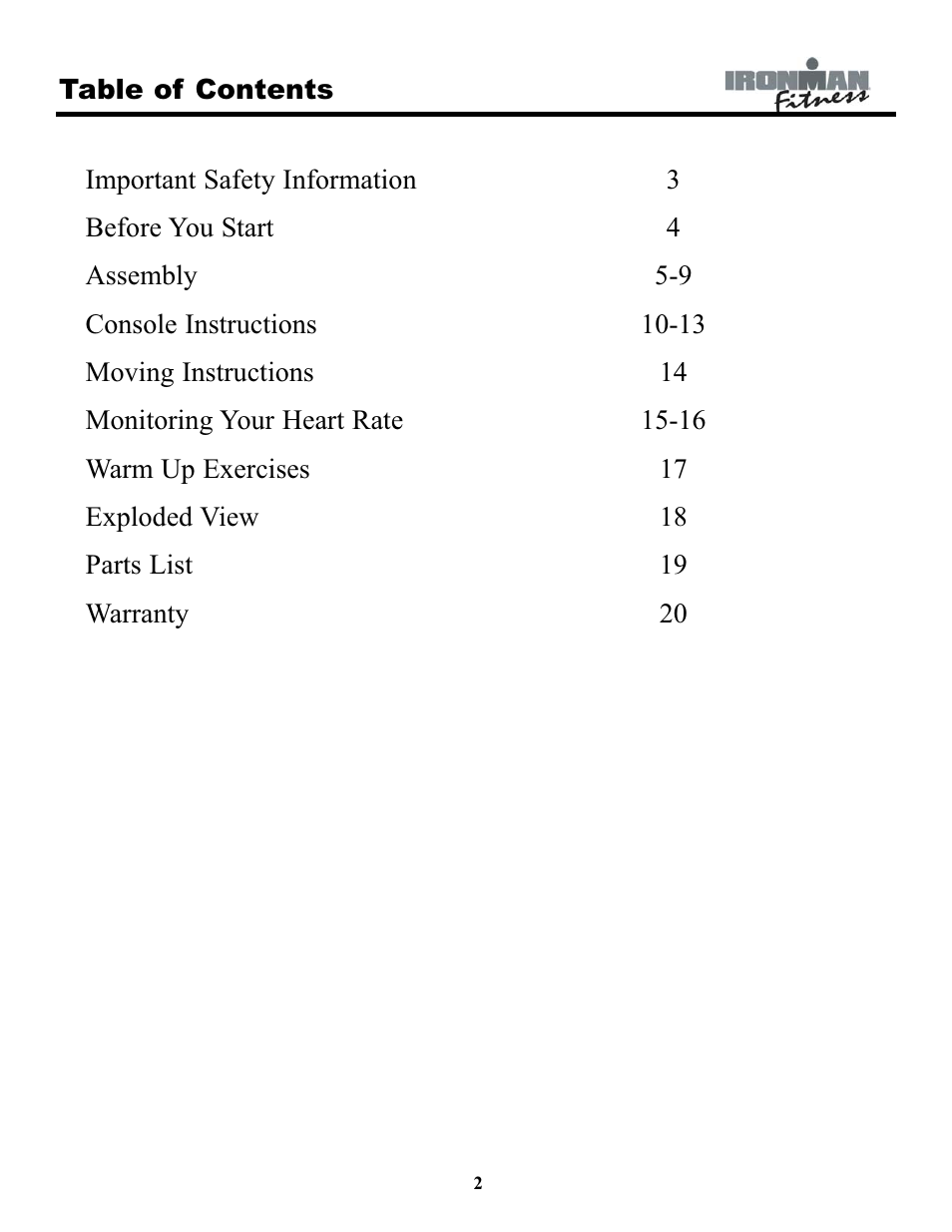 Ironman Fitness EVO-1 User Manual | Page 2 / 21
