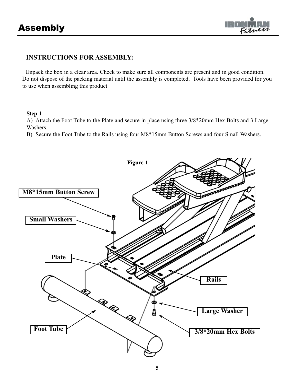 Assembly | Ironman Fitness EVO-1 User Manual | Page 5 / 21