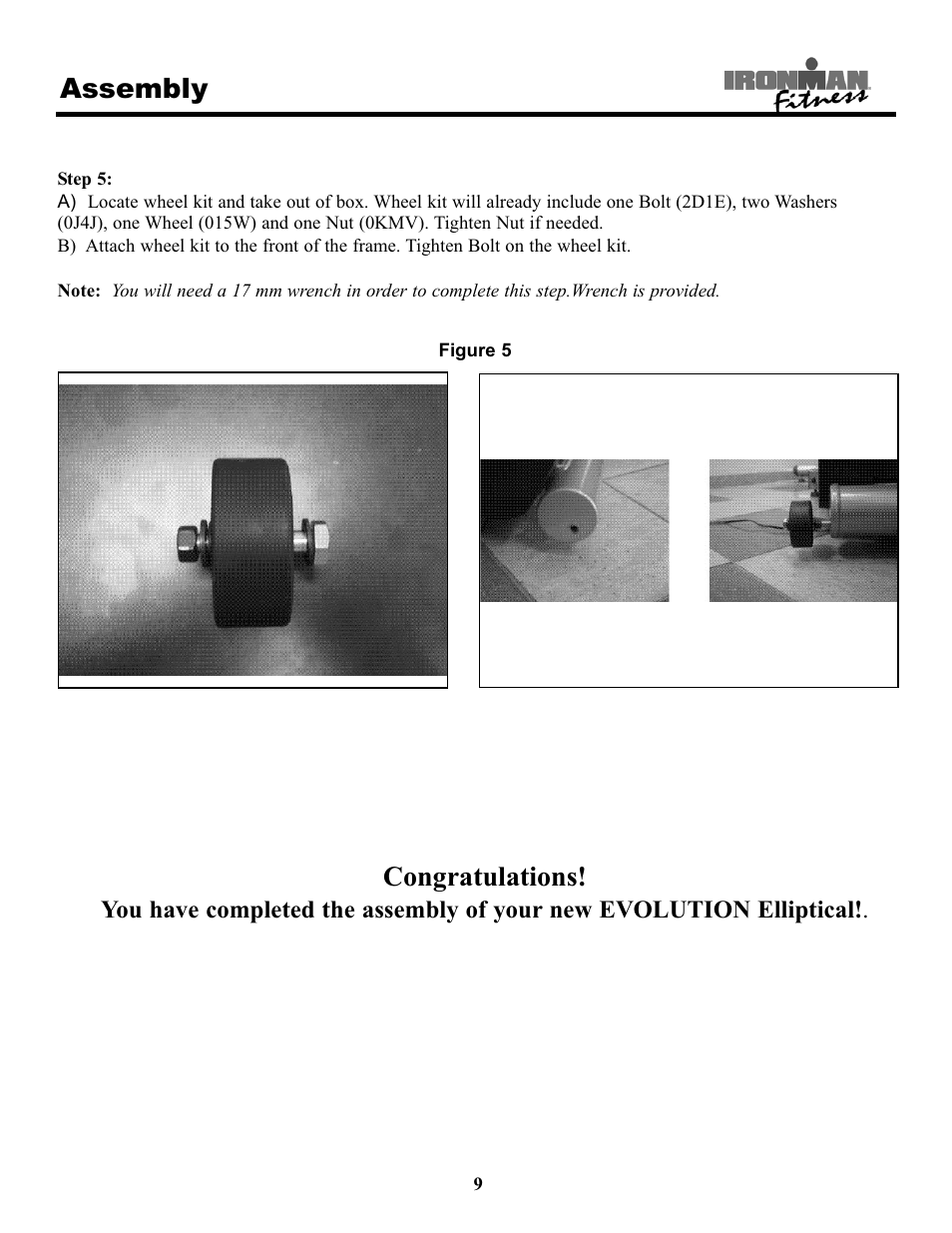 Assembly | Ironman Fitness EVO-1 User Manual | Page 9 / 21