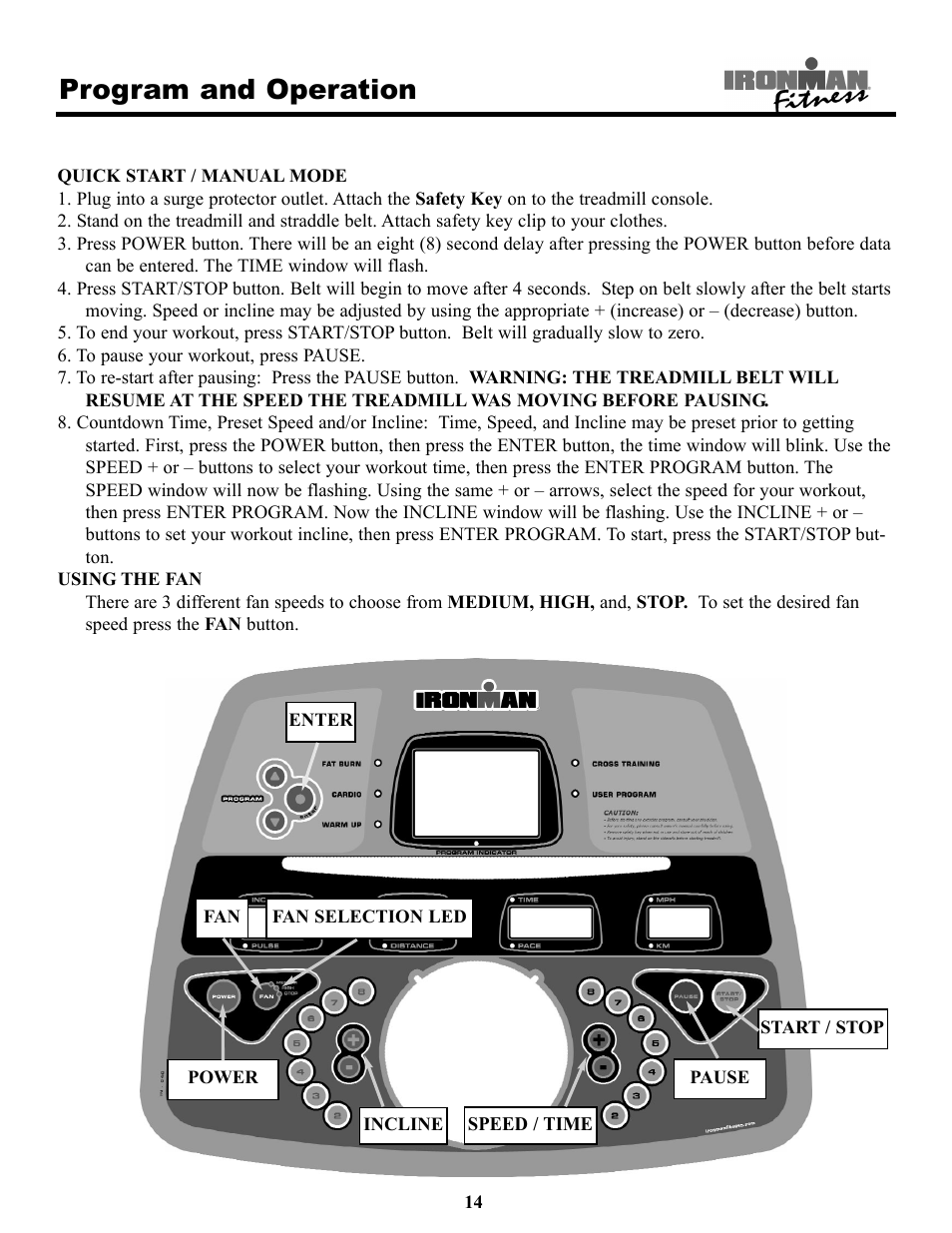 Program and operation | Ironman Fitness 220t User Manual | Page 14 / 28