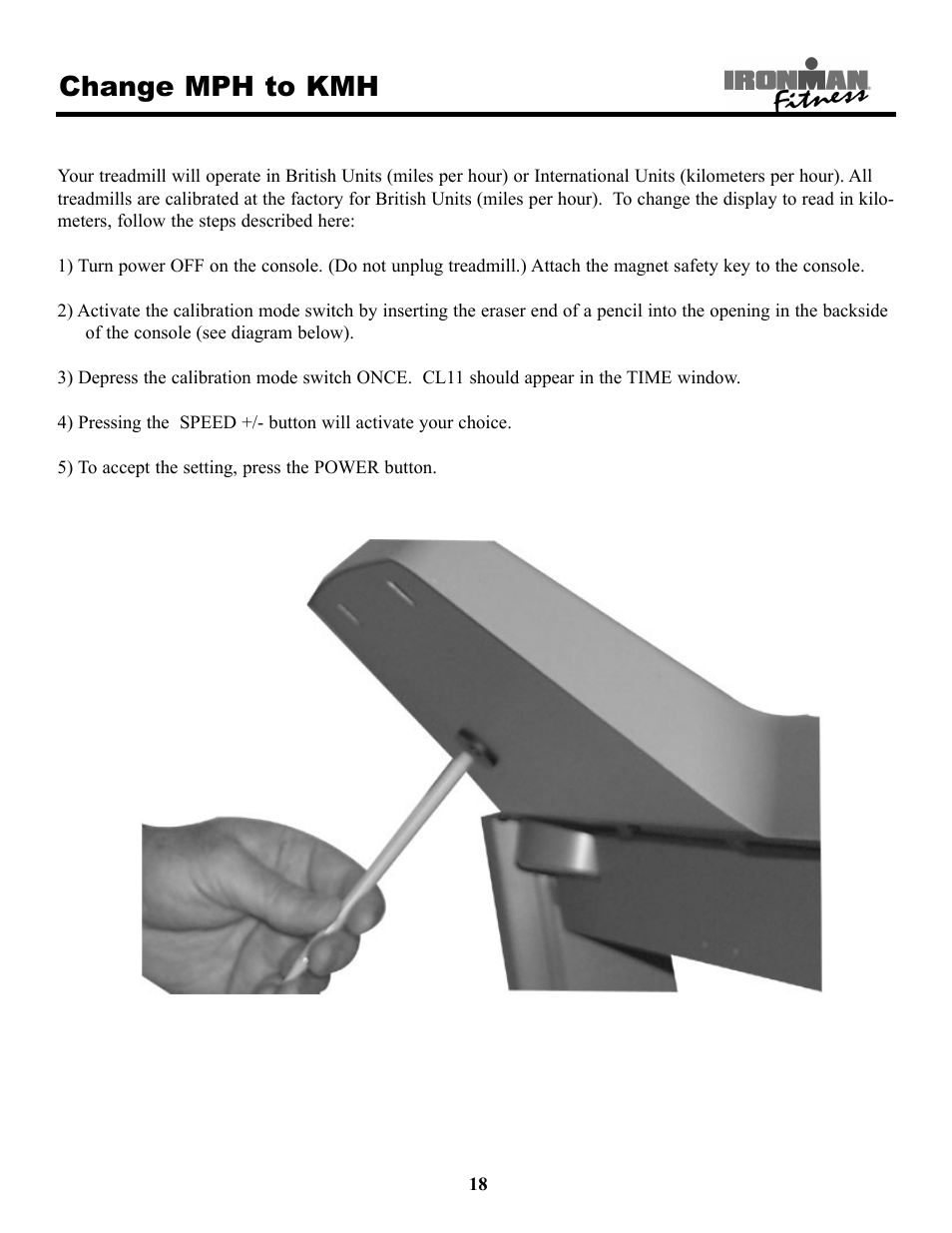 Change mph to kmh | Ironman Fitness 220t User Manual | Page 18 / 28