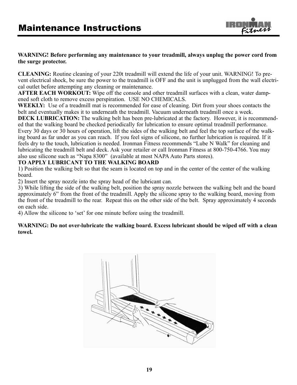 Maintenance instructions | Ironman Fitness 220t User Manual | Page 19 / 28