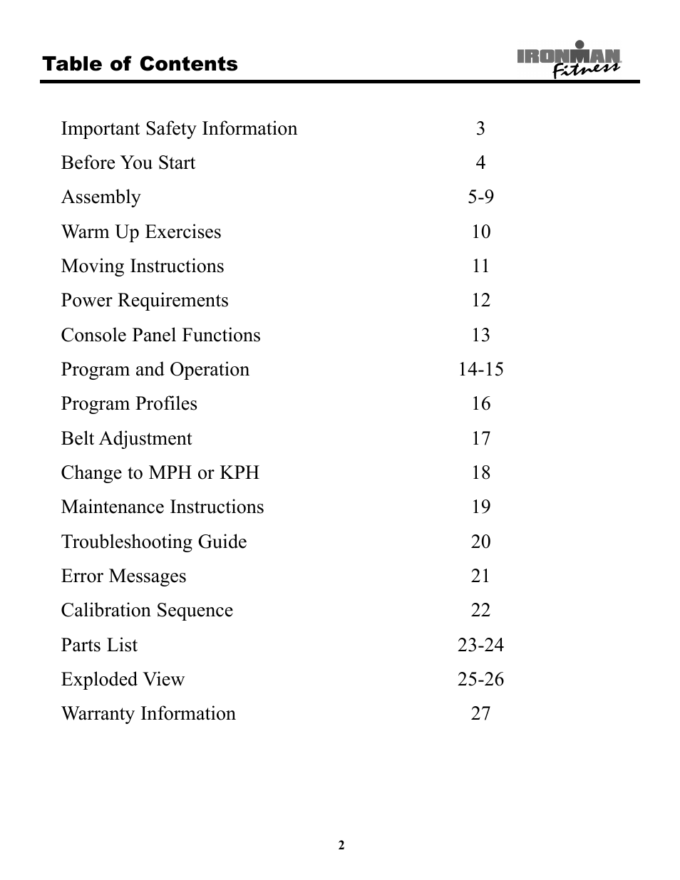 Ironman Fitness 220t User Manual | Page 2 / 28