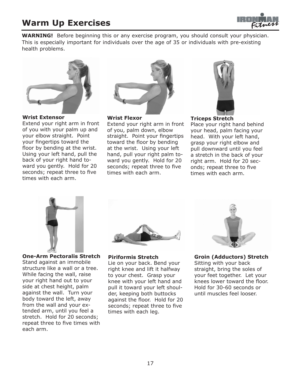 Warm up exercises | Ironman Fitness Adventure User Manual | Page 17 / 24