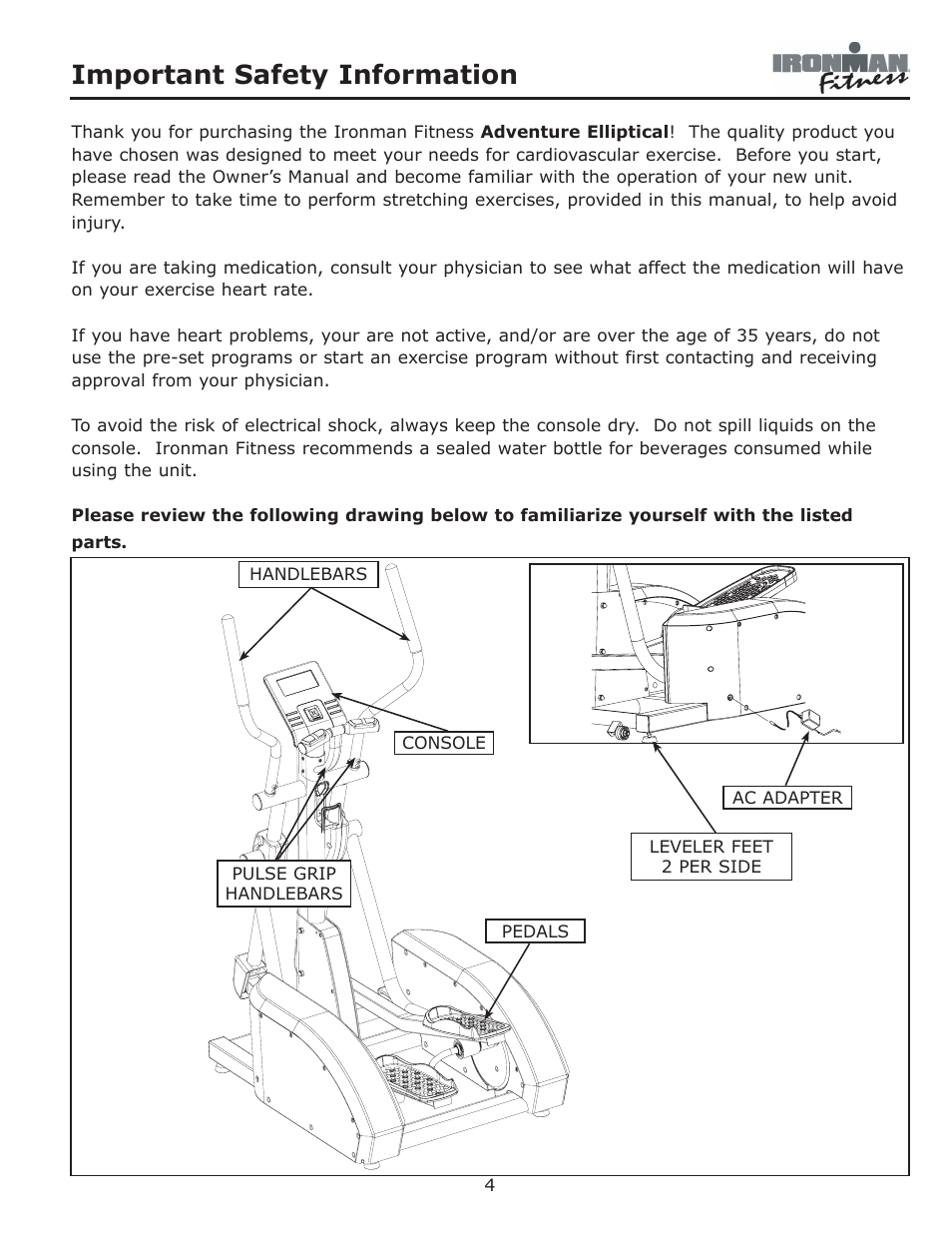 Important safety information | Ironman Fitness Adventure User Manual | Page 4 / 24