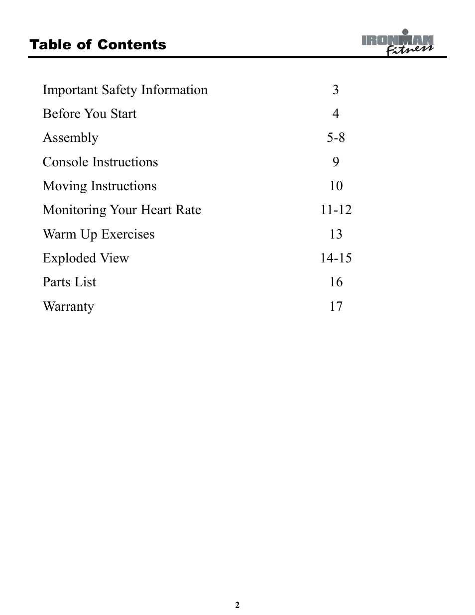 Ironman Fitness IRONMAN 120e User Manual | Page 2 / 18