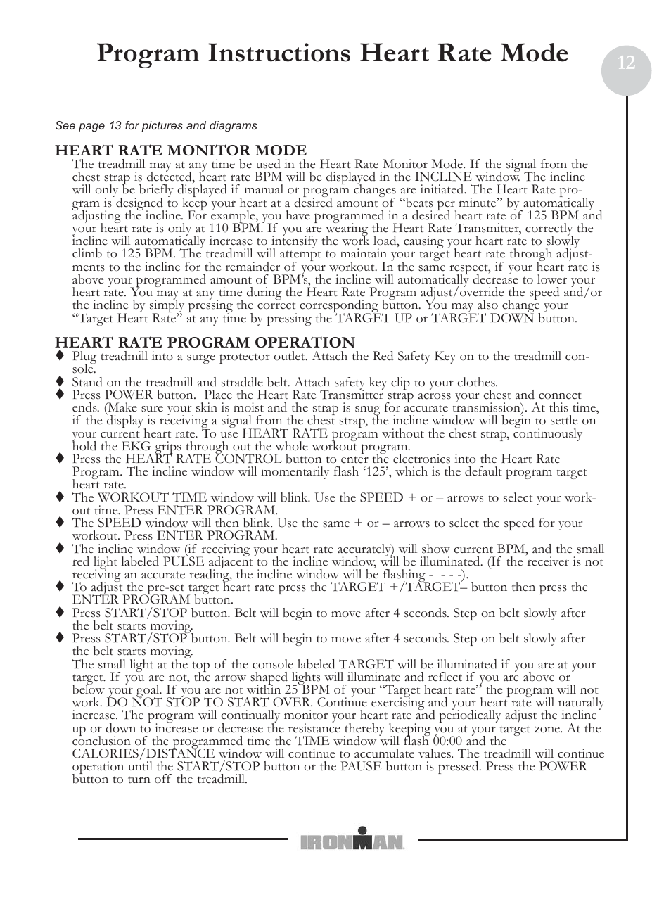 Program instructions heart rate mode | Ironman Fitness M6 User Manual | Page 12 / 22