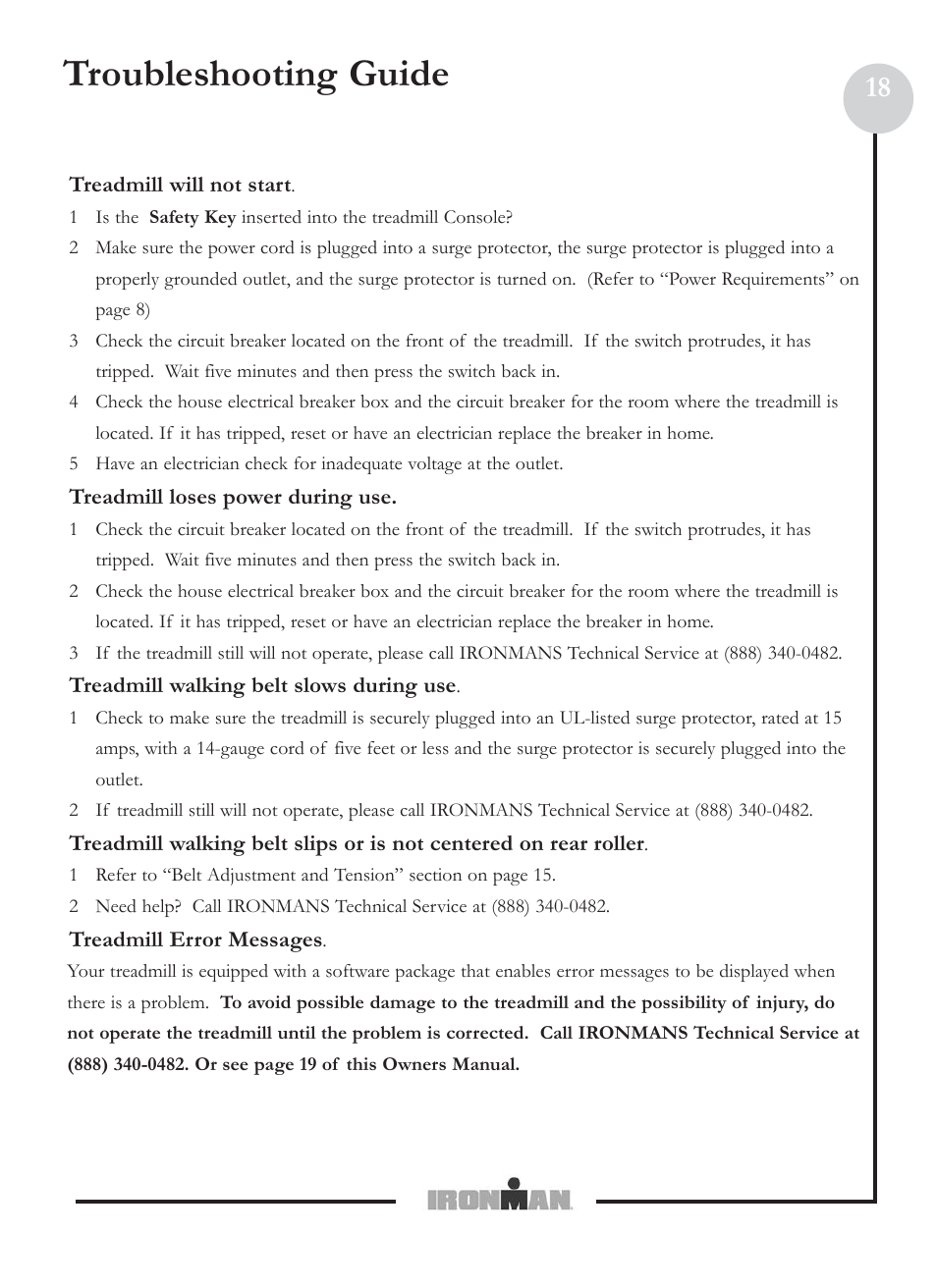 Troubleshooting guide | Ironman Fitness M6 User Manual | Page 18 / 22