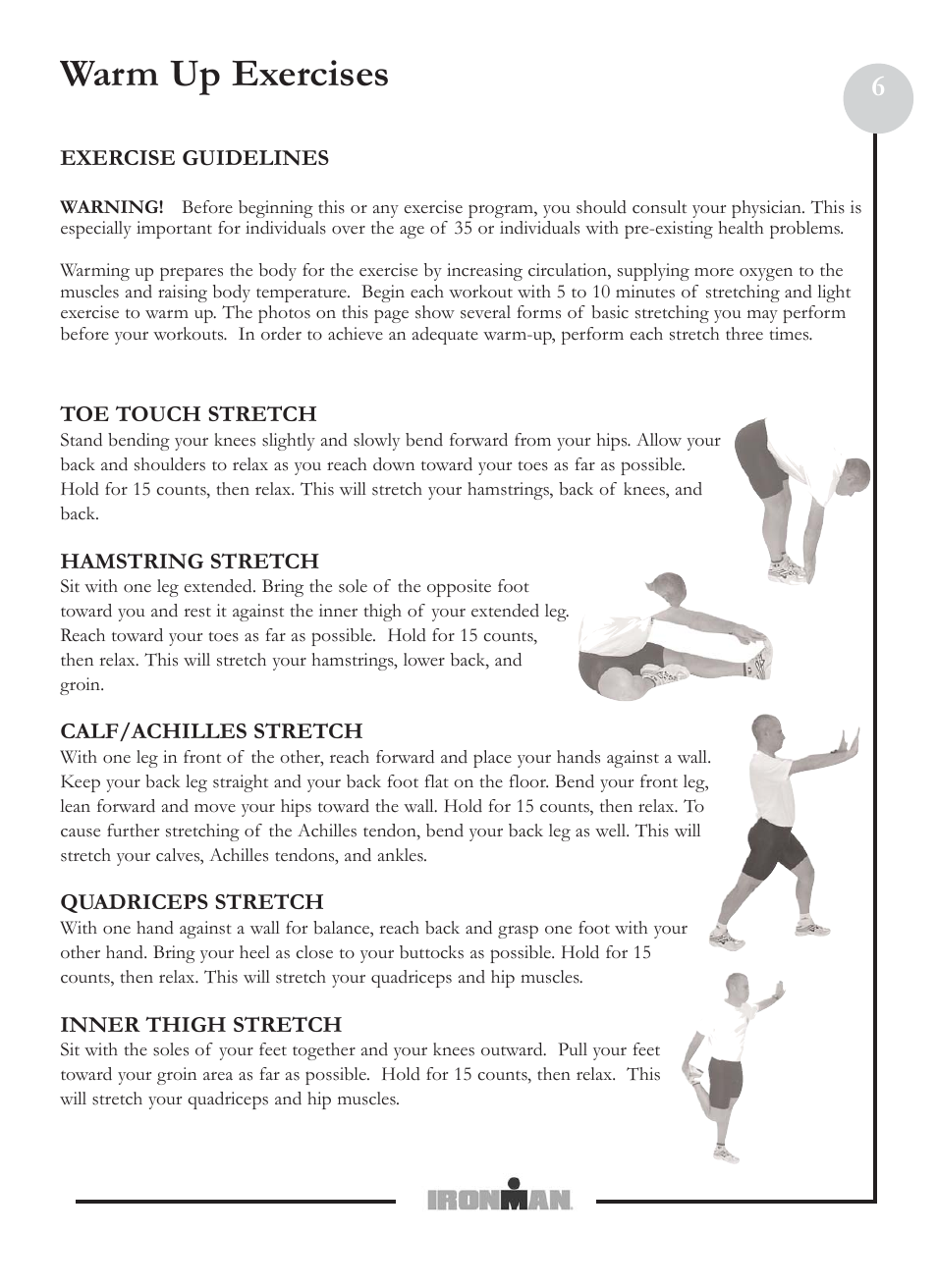 Warm up exercises | Ironman Fitness M6 User Manual | Page 6 / 22
