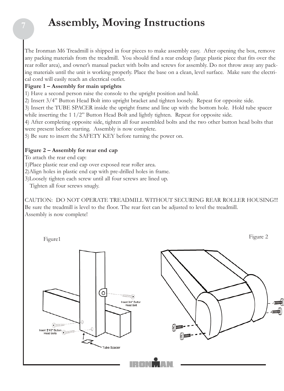 Assembly, moving instructions | Ironman Fitness M6 User Manual | Page 7 / 22