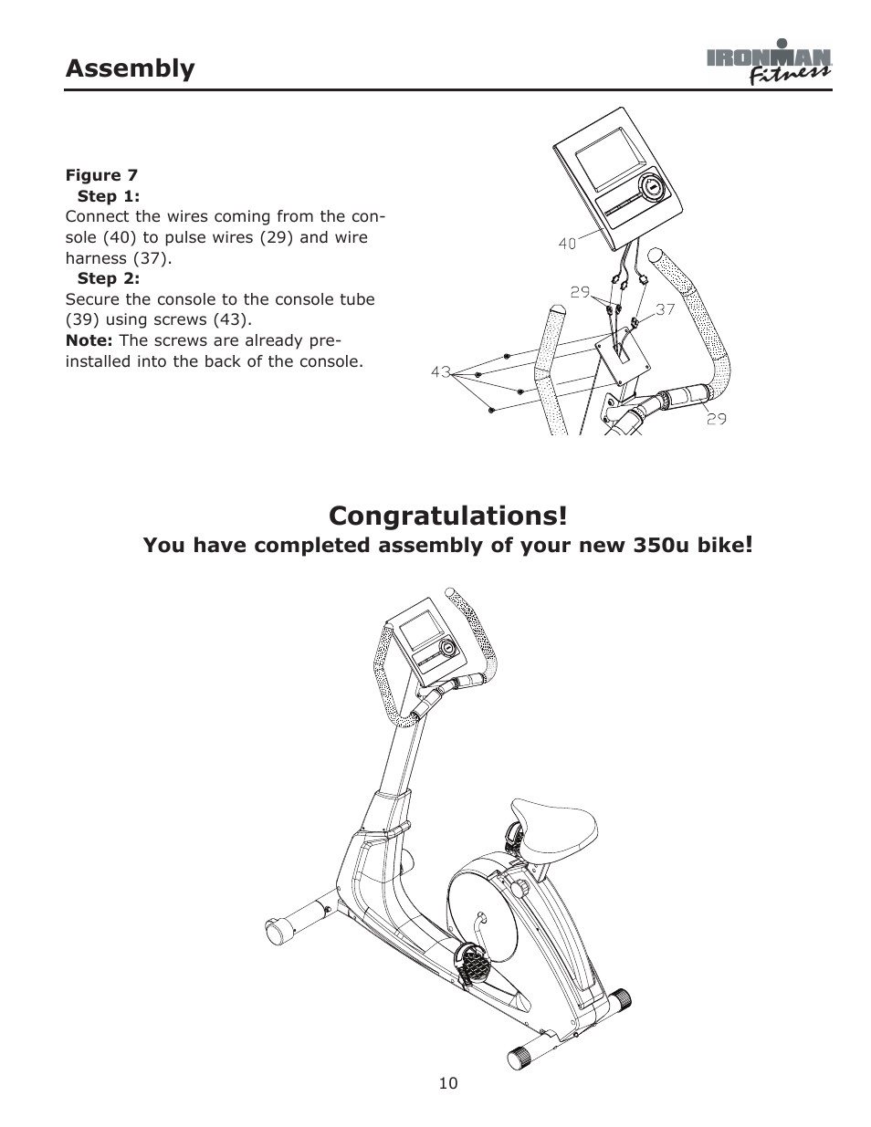 Assembly | Ironman Fitness 350u User Manual | Page 10 / 28