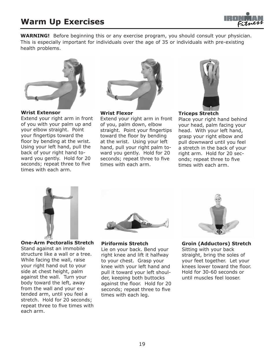 Warm up exercises | Ironman Fitness 350u User Manual | Page 19 / 28