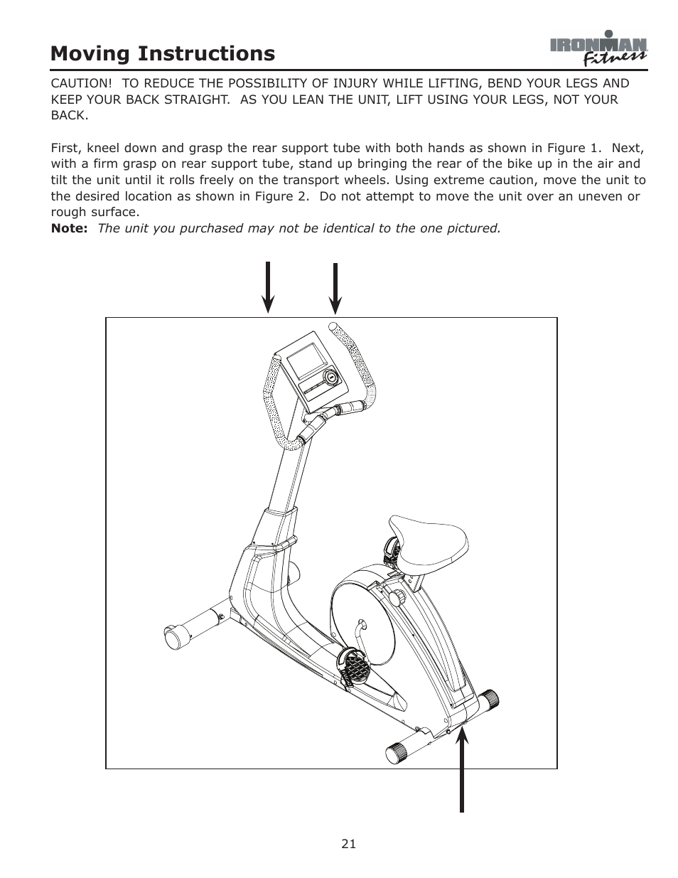 Moving instructions | Ironman Fitness 350u User Manual | Page 21 / 28