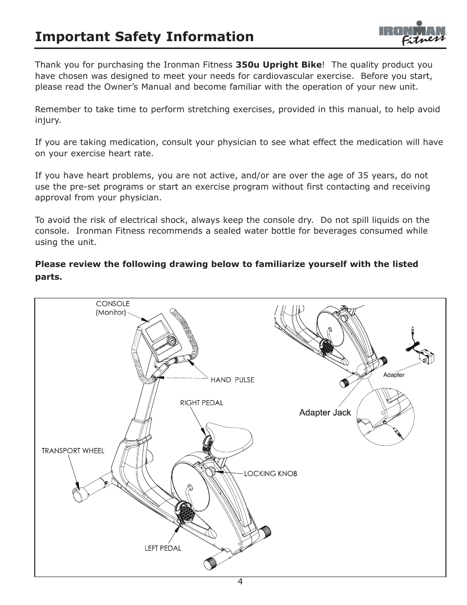 Important safety information | Ironman Fitness 350u User Manual | Page 4 / 28