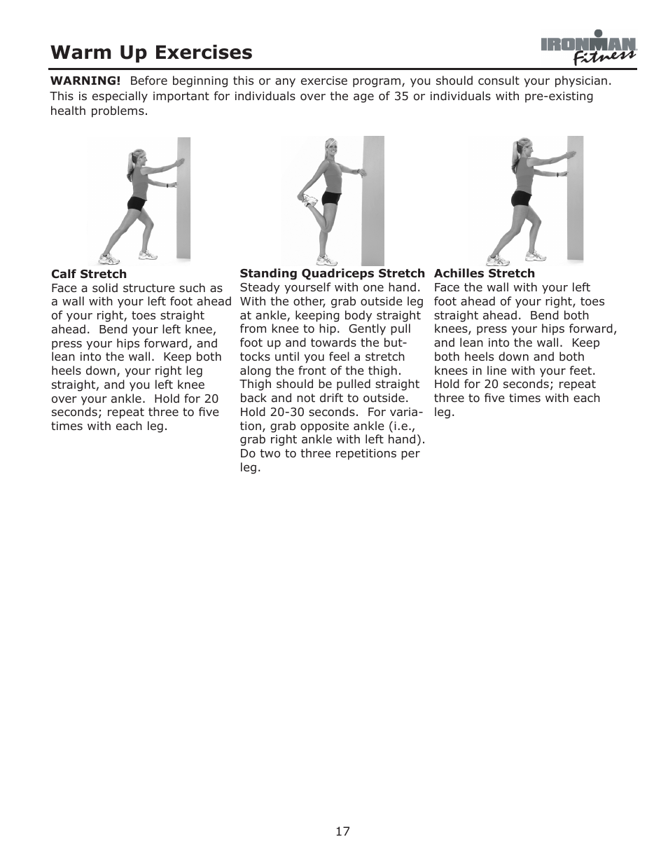 Warm up exercises | Ironman Fitness 235r User Manual | Page 17 / 24