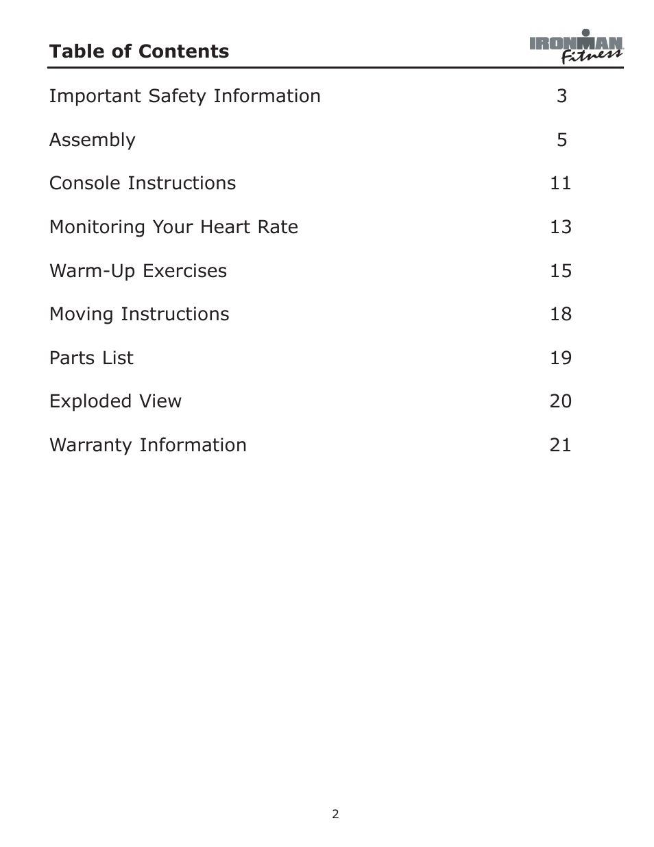 Ironman Fitness 235r User Manual | Page 2 / 24