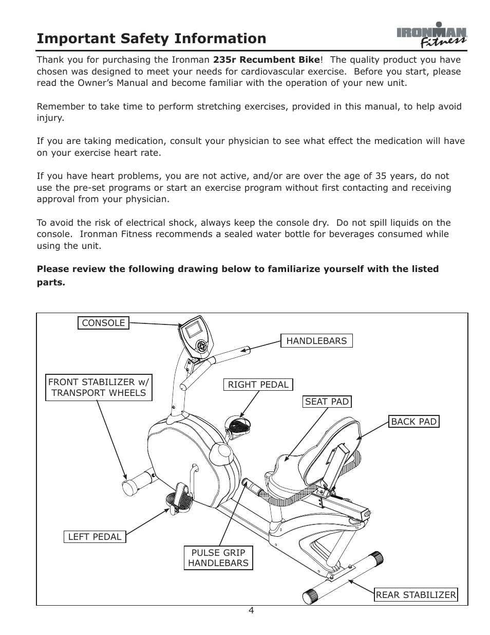 Important safety information | Ironman Fitness 235r User Manual | Page 4 / 24