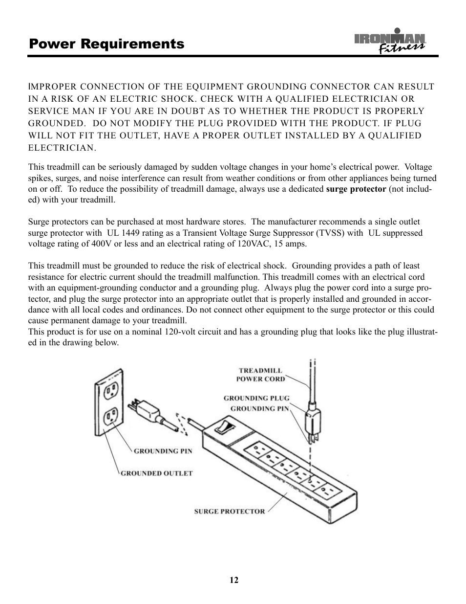Power requirements | Ironman Fitness 150t User Manual | Page 12 / 28