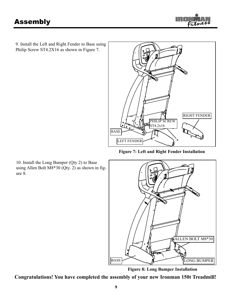 Assembly | Ironman Fitness 150t User Manual | Page 9 / 28