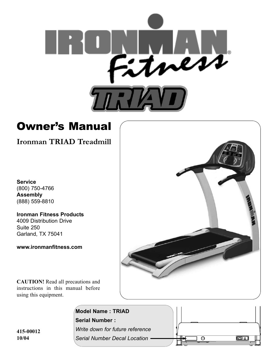 Ironman Fitness Treadmill TRIAD User Manual | 34 pages