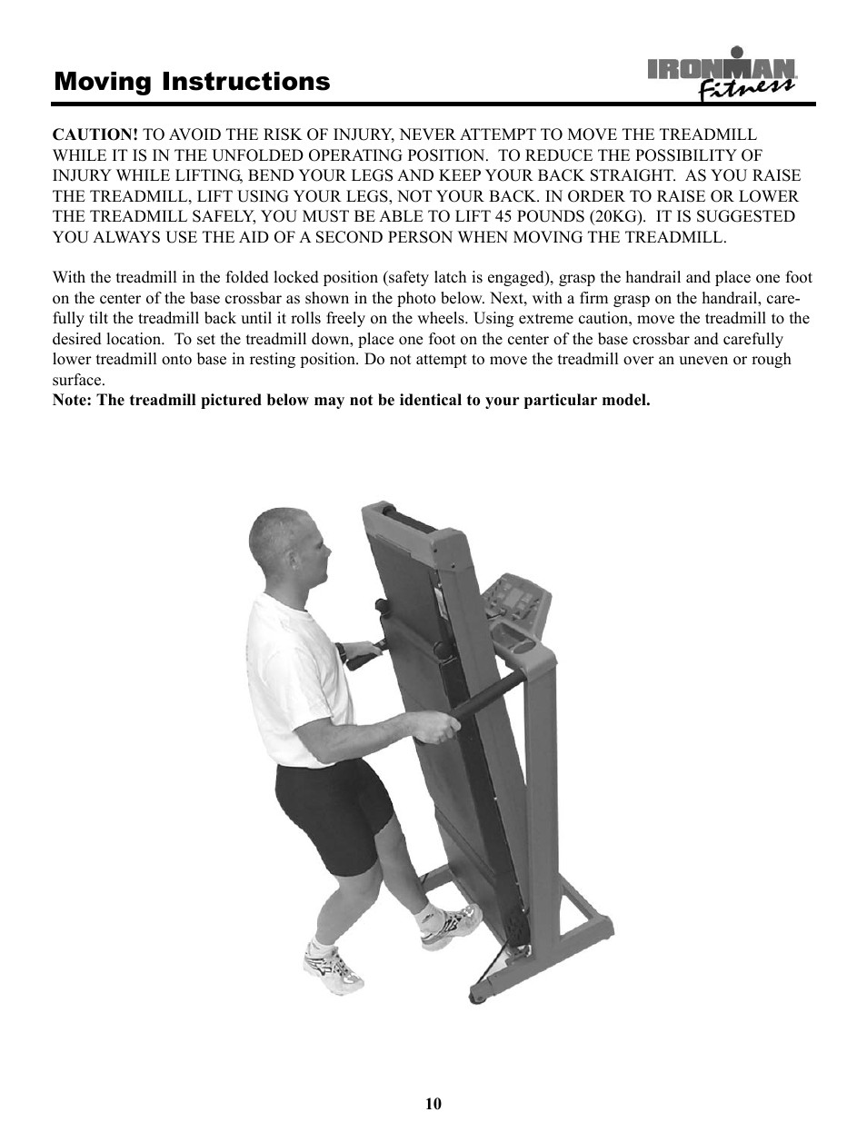Moving instructions | Ironman Fitness Treadmill TRIAD User Manual | Page 10 / 34