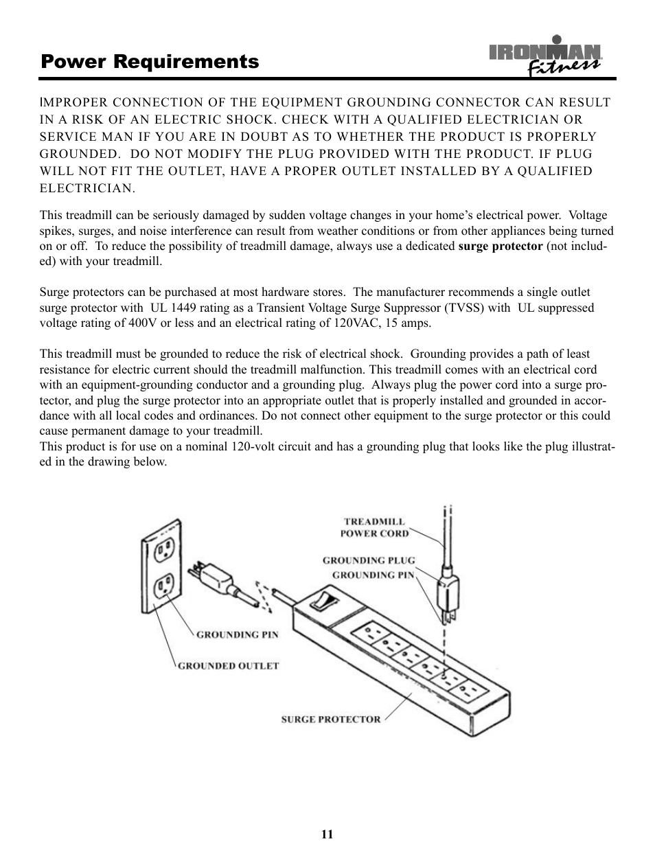 Power requirements | Ironman Fitness Treadmill TRIAD User Manual | Page 11 / 34