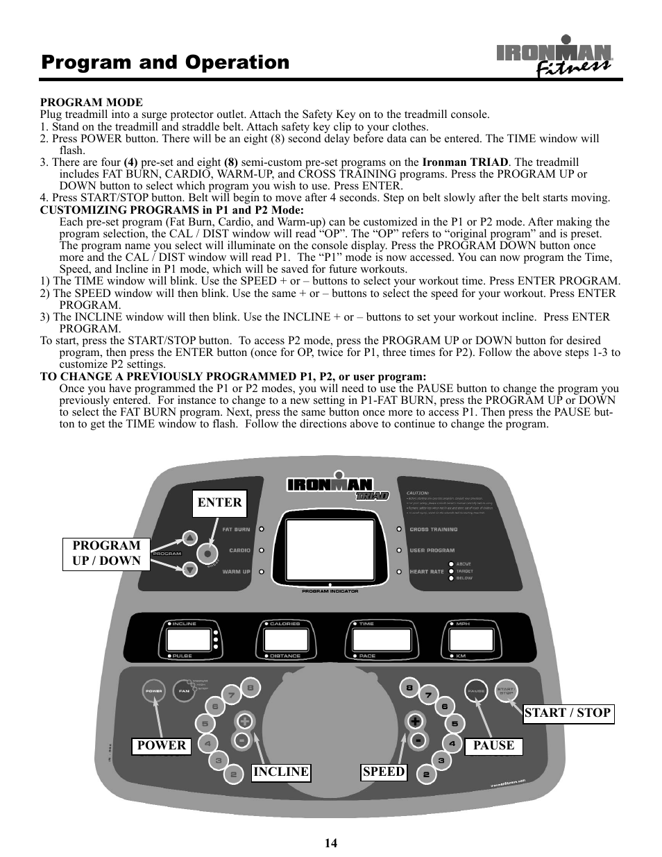 Program and operation | Ironman Fitness Treadmill TRIAD User Manual | Page 14 / 34