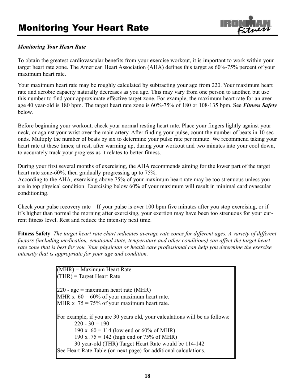 Monitoring your heart rate | Ironman Fitness Treadmill TRIAD User Manual | Page 18 / 34