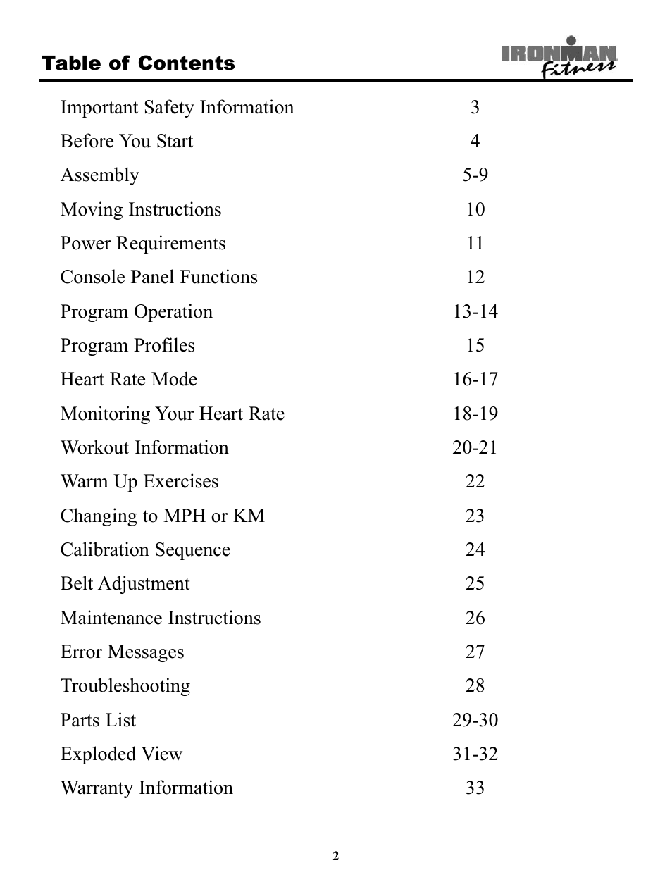 Ironman Fitness Treadmill TRIAD User Manual | Page 2 / 34