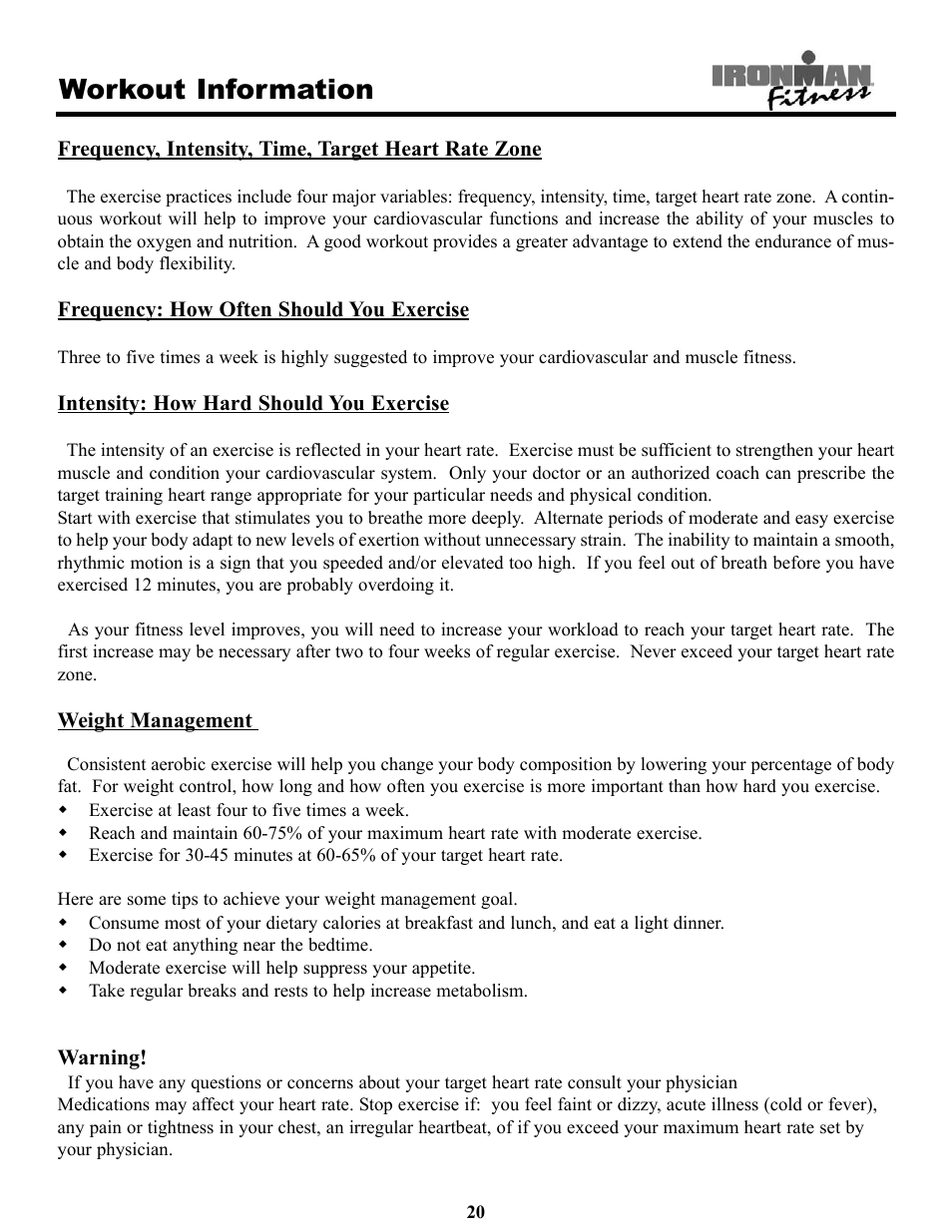 Workout information | Ironman Fitness Treadmill TRIAD User Manual | Page 20 / 34