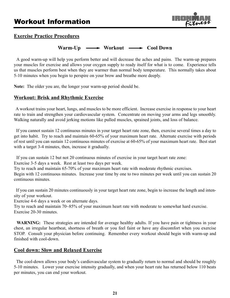 Workout information | Ironman Fitness Treadmill TRIAD User Manual | Page 21 / 34