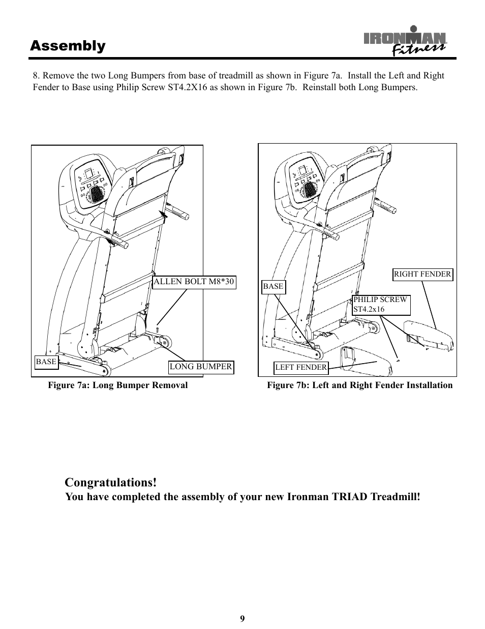 Assembly | Ironman Fitness Treadmill TRIAD User Manual | Page 9 / 34