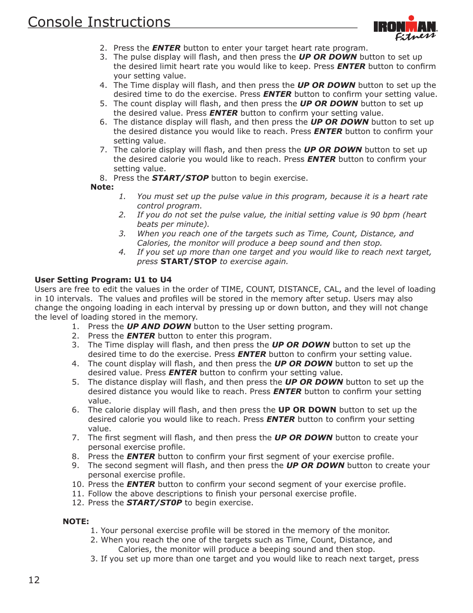 Console instructions | Ironman Fitness Magnetic Rower Power 10 User Manual | Page 12 / 28