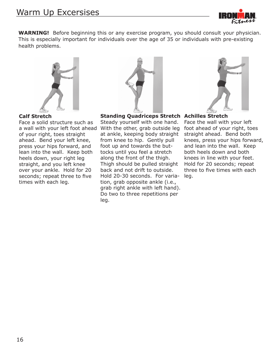 Warm up excersises | Ironman Fitness Magnetic Rower Power 10 User Manual | Page 16 / 28